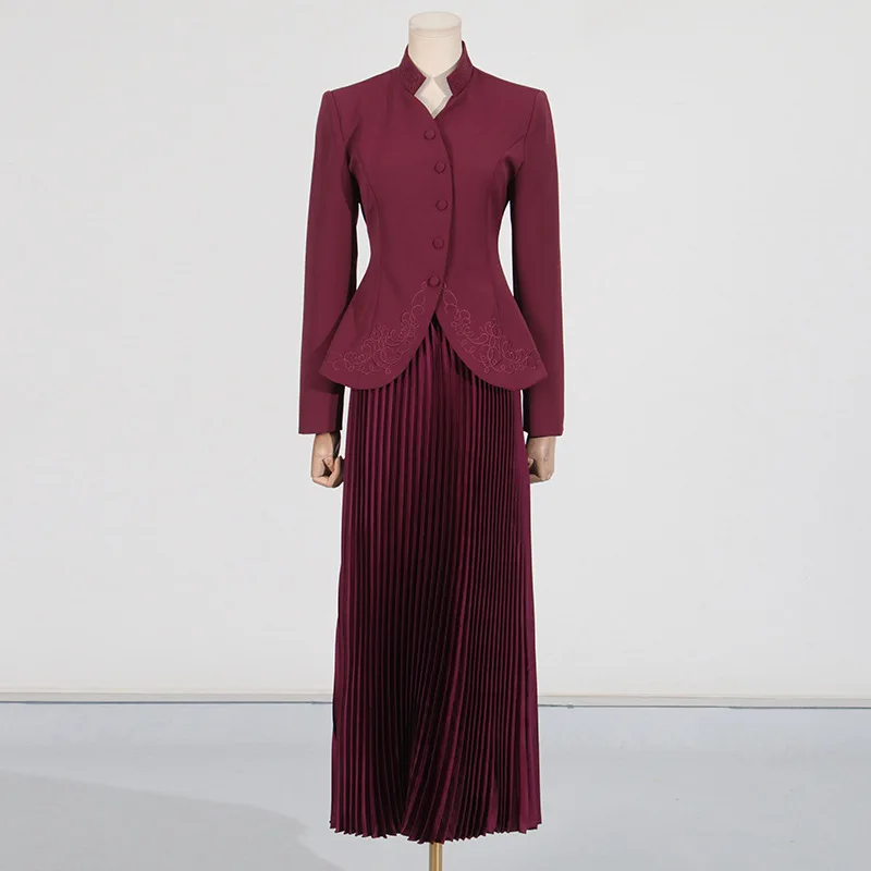Solid Two Piece Set For Women Stand Collar Long Sleeve Spliced Button Tops High Waist Skirt Chic Set Female Fashion
Solid Two Piece Set For Women Stand Collar Long Sleeve Spliced Button Tops High Waist Skirt Chic Set Female Fashion