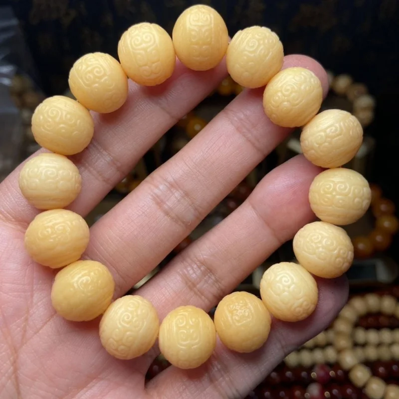 Genuine natural camel bone chicken oil yellow carved 15mm round bead , unisex couple's bracelet
Genuine natural camel bone chicken oil yellow carved 15mm round bead , unisex couple's bracelet