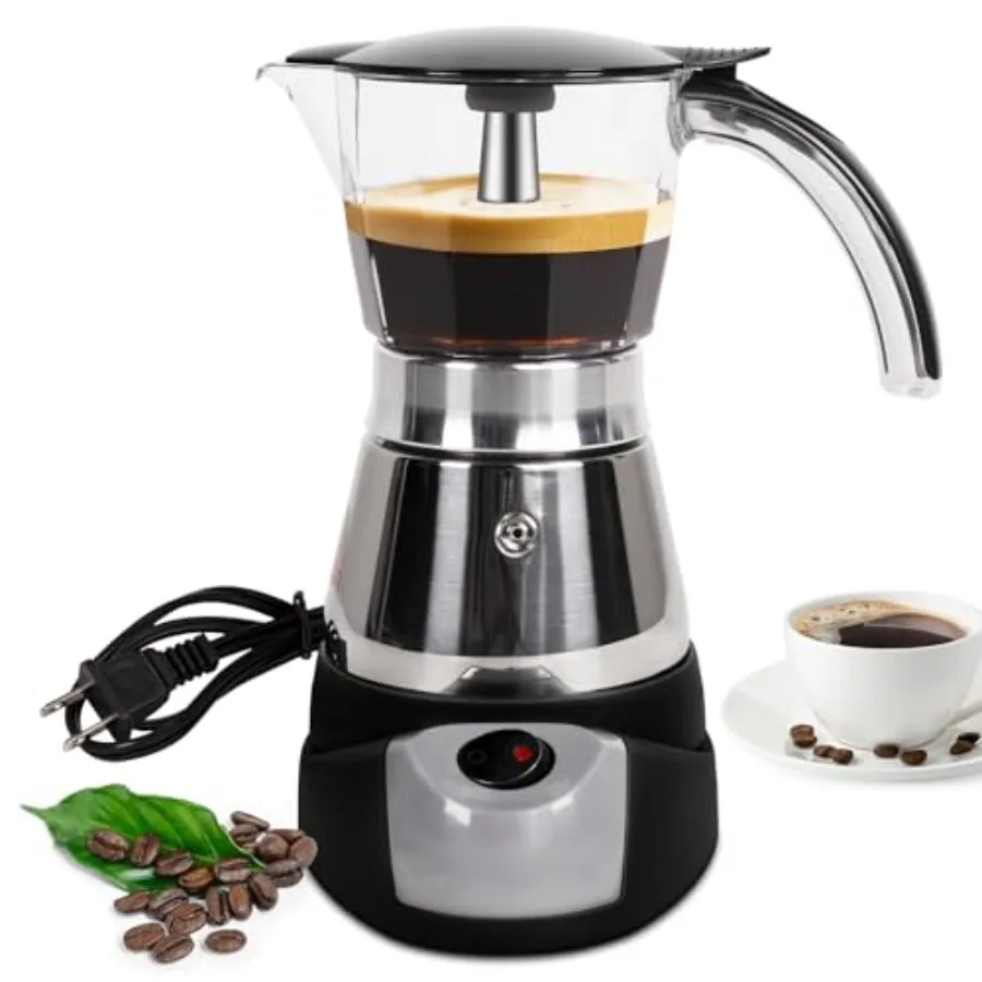 Electric Moka Pot 6 Cup 300ml Plastic Transparent Stovetop Espresso Maker Portable Stainless Steel Mocha Pot Percolator Italian
Electric Moka Pot 6 Cup 300ml Plastic Transparent Stovetop Espresso Maker Portable Stainless Steel Mocha Pot Percolator Italian