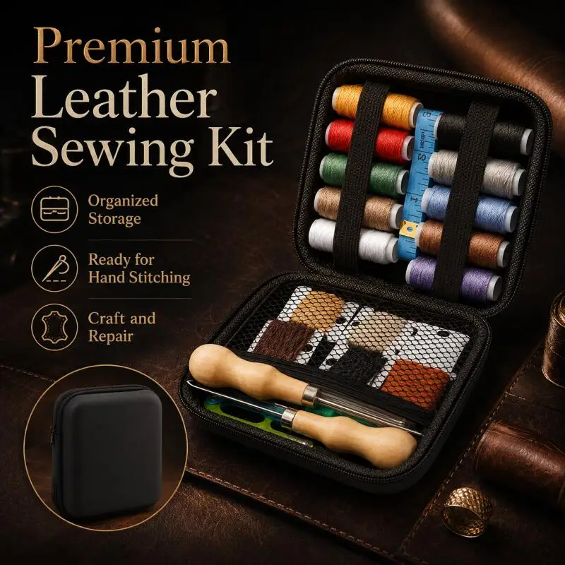 1 set, leather sewing tool kit, with waxed thread, needles, and awl, professional DIY leather craft accessories and tools
1 set, leather sewing tool kit, with waxed thread, needles, and awl, professional DIY leather craft accessories and tools