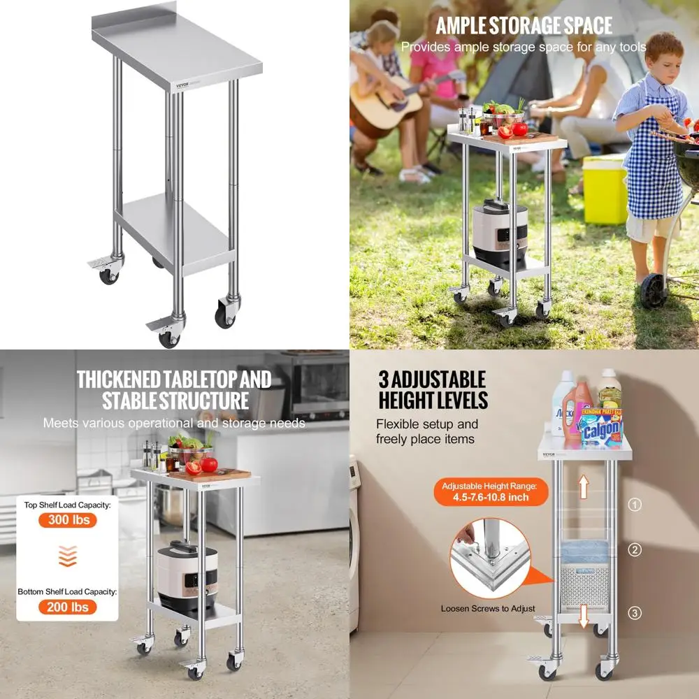 Heavy-Duty Stainless Steel Commercial Food Prep Table 24x15x40 Inches with Casters, Durable Worktable for Kitchen Use
Heavy-Duty Stainless Steel Commercial Food Prep Table 24x15x40 Inches with Casters, Durable Worktable for Kitchen Use