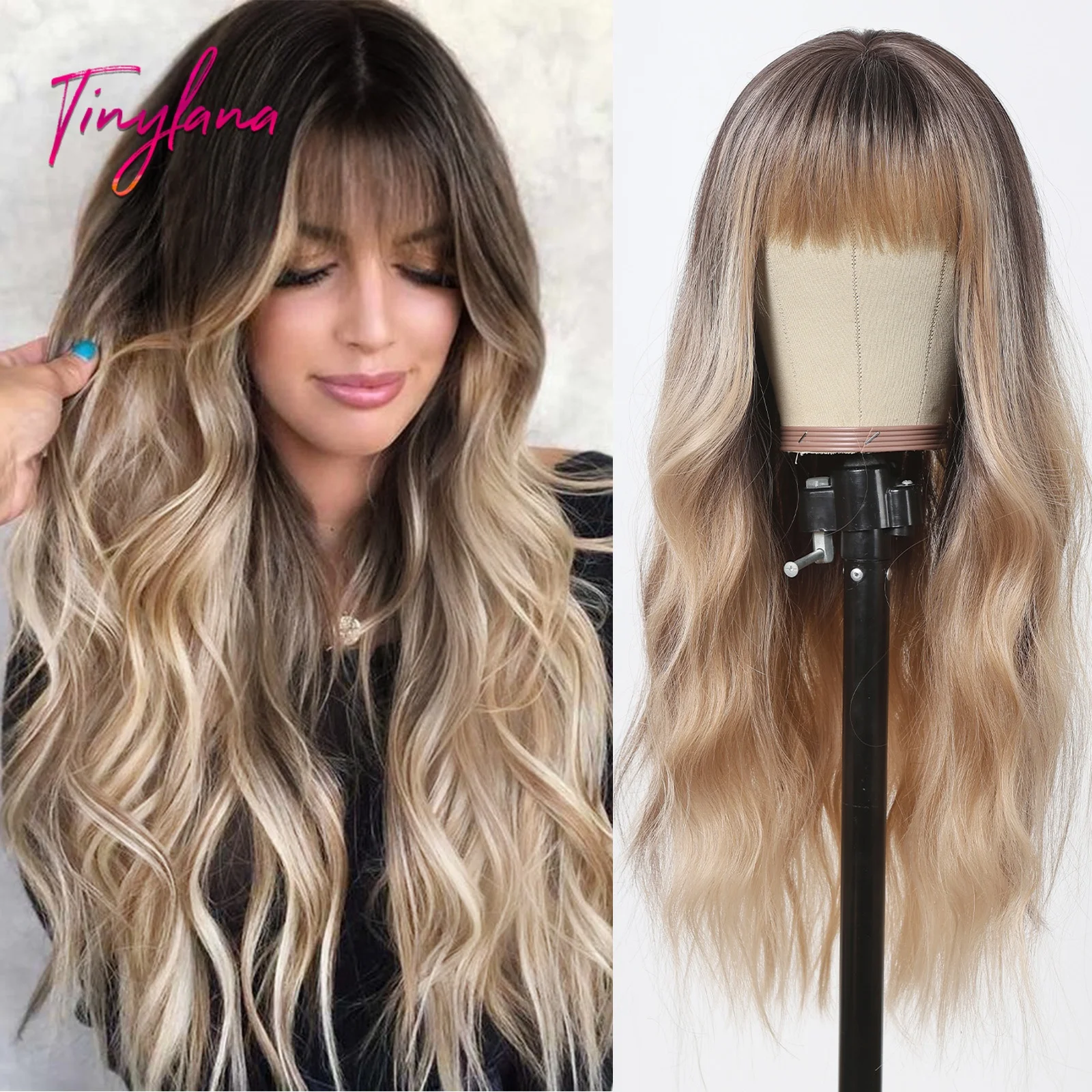 Long Wavy Ombre Blonde Synthetic Wig With Dark Root for Women Curly Wave Wigs with Bangs Heat Resistant Natural Wigs Daily Party
Long Wavy Ombre Blonde Synthetic Wig With Dark Root for Women Curly Wave Wigs with Bangs Heat Resistant Natural Wigs Daily Party