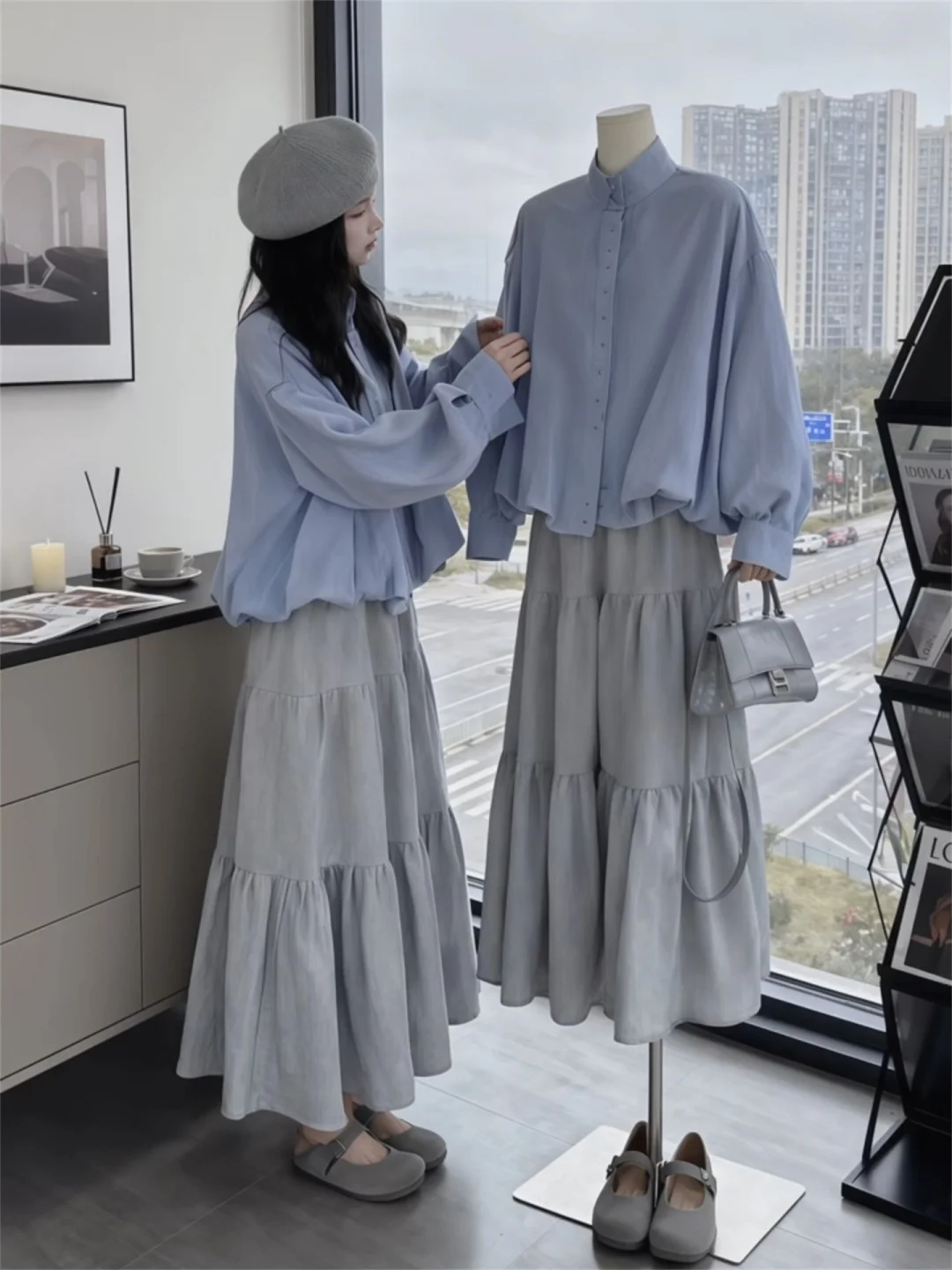 Loose Shirt And Half-length Skirt Two-piece Set for Plus-size Women Spring Fashion Korean Style Artistic Lazy Atmosphere
Loose Shirt And Half-length Skirt Two-piece Set for Plus-size Women Spring Fashion Korean Style Artistic Lazy Atmosphere