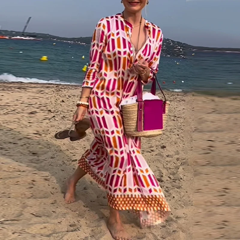 2023 Fashion Women V-Neck Printed Holiday Beach Dress New Autumn Long Sleeve Maxi Party Dress Elegant Female Casual A-Line Dress
2023 Fashion Women V-Neck Printed Holiday Beach Dress New Autumn Long Sleeve Maxi Party Dress Elegant Female Casual A-Line Dress