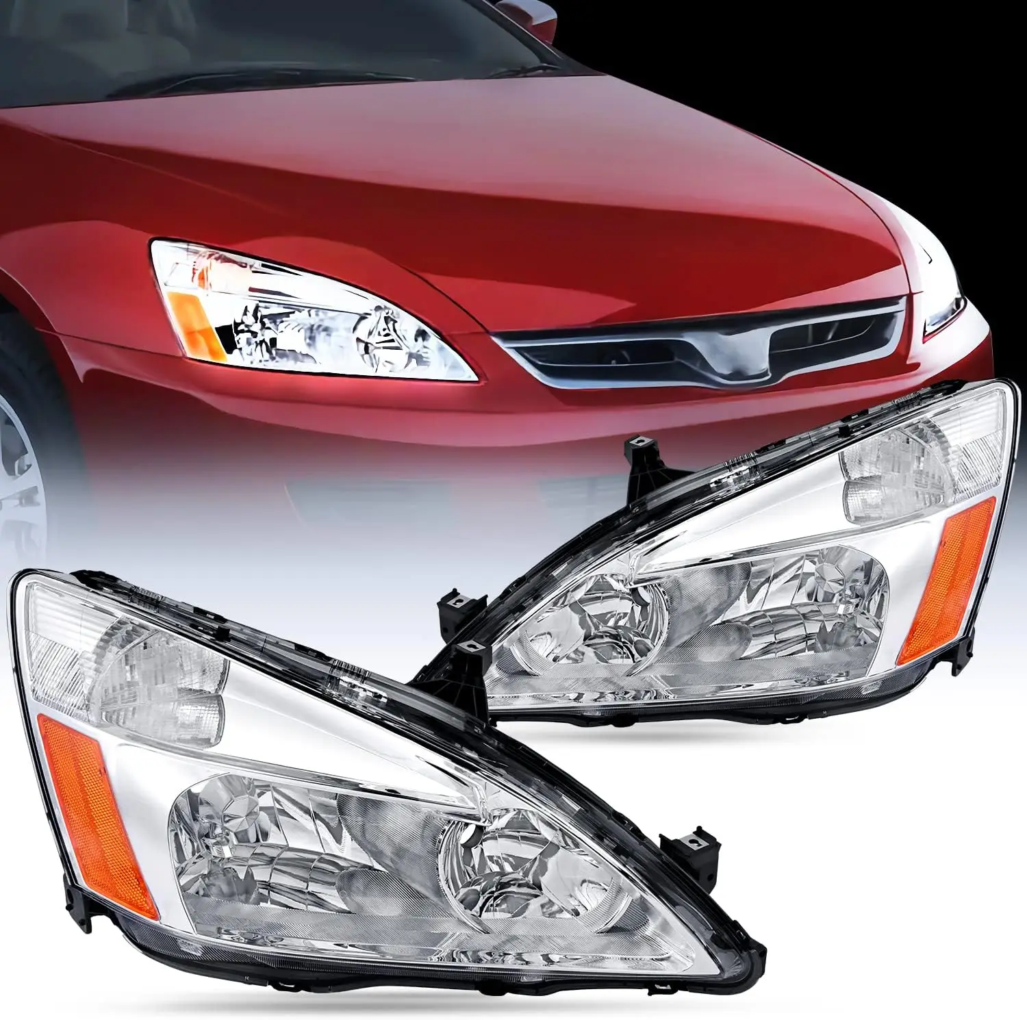 Nilight Headlight Assembly for 2003 2004 2005 2006 2007 Accord Replacement Headlamp Chrome Housing Amber Reflector, OE Style Headlights for Honda Accord Sedan Coupe Replacement Kit Exterior Lighting
Nilight Headlight Assembly for 2003 2004 2005 2006 2007 Accord Replacement Headlamp Chrome Housing Amber Reflector, OE Style Headlights for Honda Accord Sedan Coupe Replacement Kit Exterior Lighting