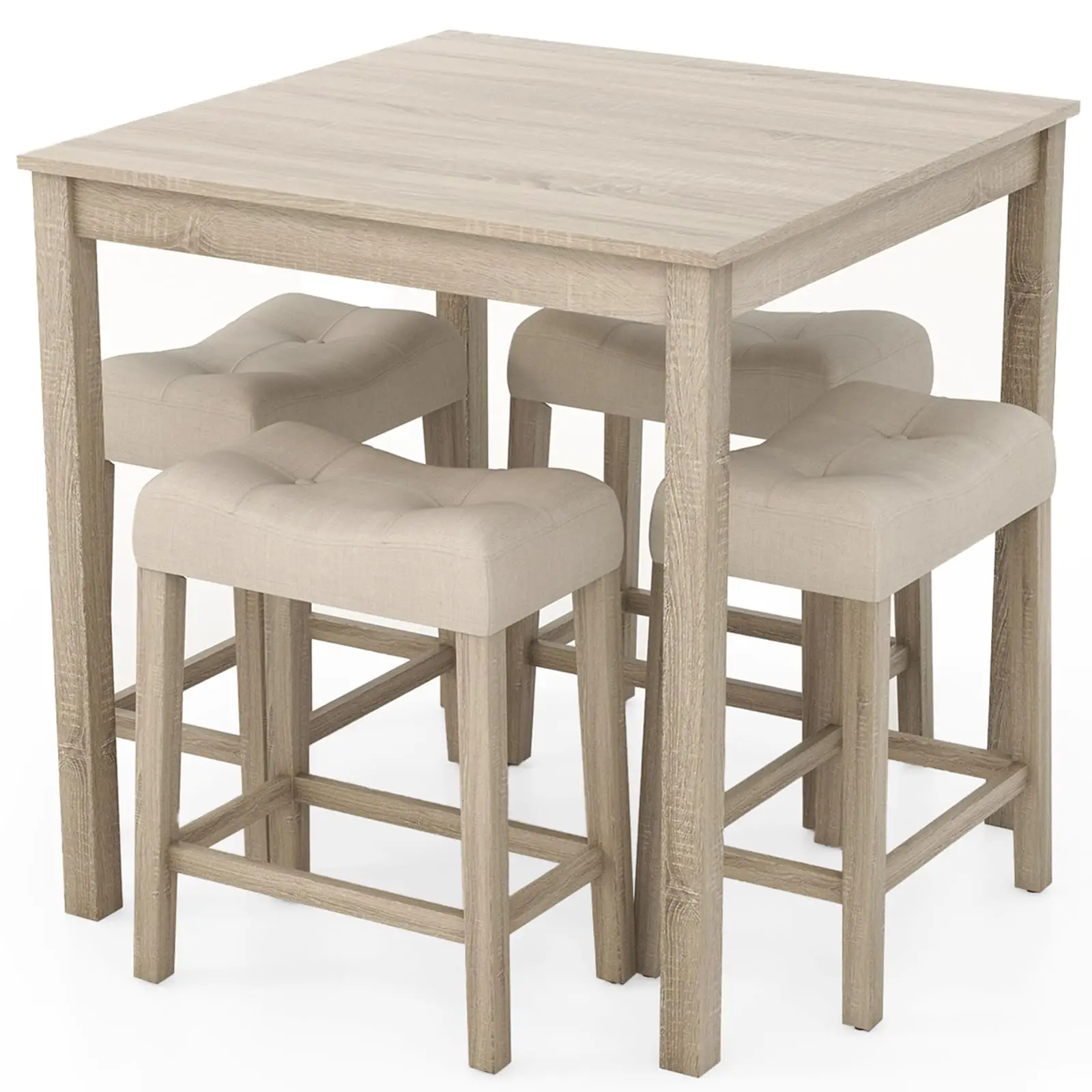 5-Piece Square Bar Dining Set: 35x35 Inch Table With 4 Tufted Stools, Rubberwood Frame, Footrest, Compact For Kitchen Or Small
5-Piece Square Bar Dining Set: 35x35 Inch Table With 4 Tufted Stools, Rubberwood Frame, Footrest, Compact For Kitchen Or Small