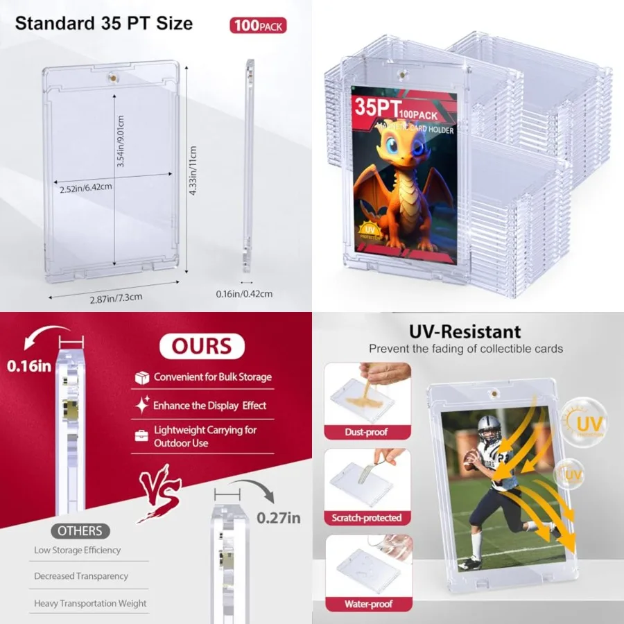 100ct Magnetic Card Holder, 35pt One Card Touch Holders for Trading Cards, U-V Protection Card Display Case Protectors Sleeves
100ct Magnetic Card Holder, 35pt One Card Touch Holders for Trading Cards, U-V Protection Card Display Case Protectors Sleeves