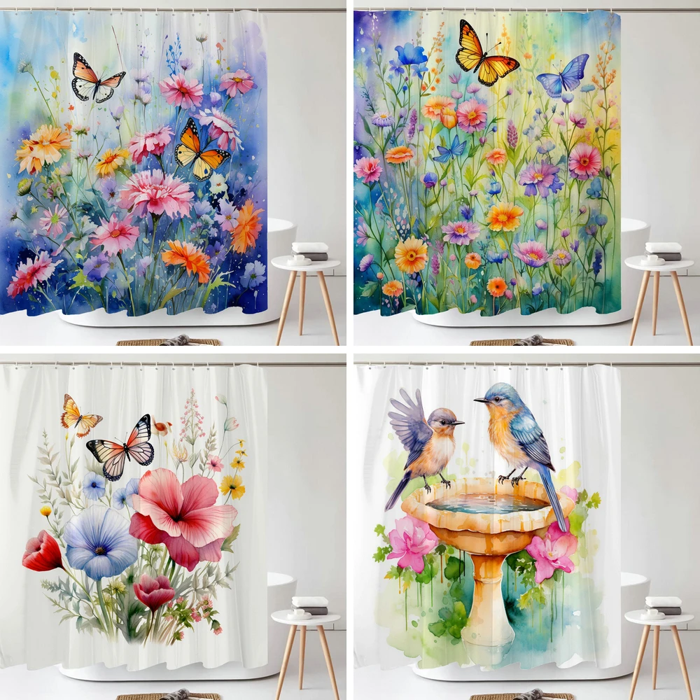 Watercolor Flowers Birds Bathroom Curtain Butterflies Shower Curtain Bathroom Partition Waterproof Shower Curtain with Hooks
Watercolor Flowers Birds Bathroom Curtain Butterflies Shower Curtain Bathroom Partition Waterproof Shower Curtain with Hooks