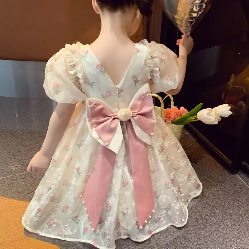 New Summer Princess Girls Dress Full Print Roses Flowers Pearl Inlay Decoration Puff Sleeve Bow Mesh Party Dresse for Kids 12T
New Summer Princess Girls Dress Full Print Roses Flowers Pearl Inlay Decoration Puff Sleeve Bow Mesh Party Dresse for Kids 12T