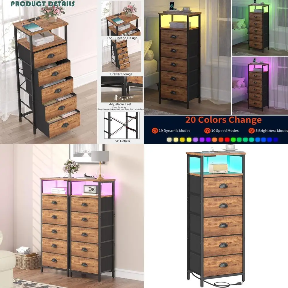 Двухуровневая прикроватная тумбочка в деревенском стиле, коричневая, с 5 тканевыми ящиками и зарядной станцией
Двухуровневая прикроватная тумбочка в деревенском стиле, коричневая, с 5 тканевыми ящиками и зарядной станцией