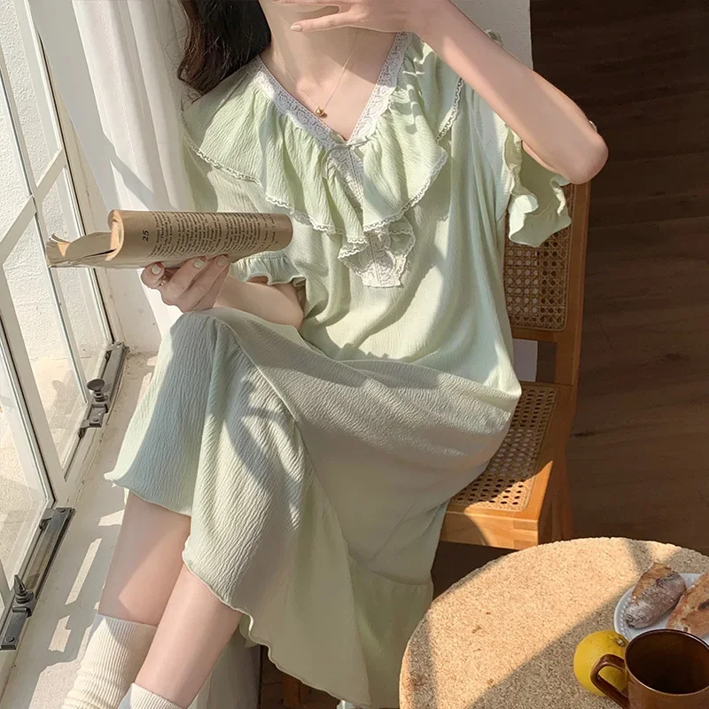 Women Lace Short Sleeve Nightdress Vintage Summer Loose Night Dress Sweet Fairy Robe Long Nightgown Princess Sleepwear Nightwear
Women Lace Short Sleeve Nightdress Vintage Summer Loose Night Dress Sweet Fairy Robe Long Nightgown Princess Sleepwear Nightwear