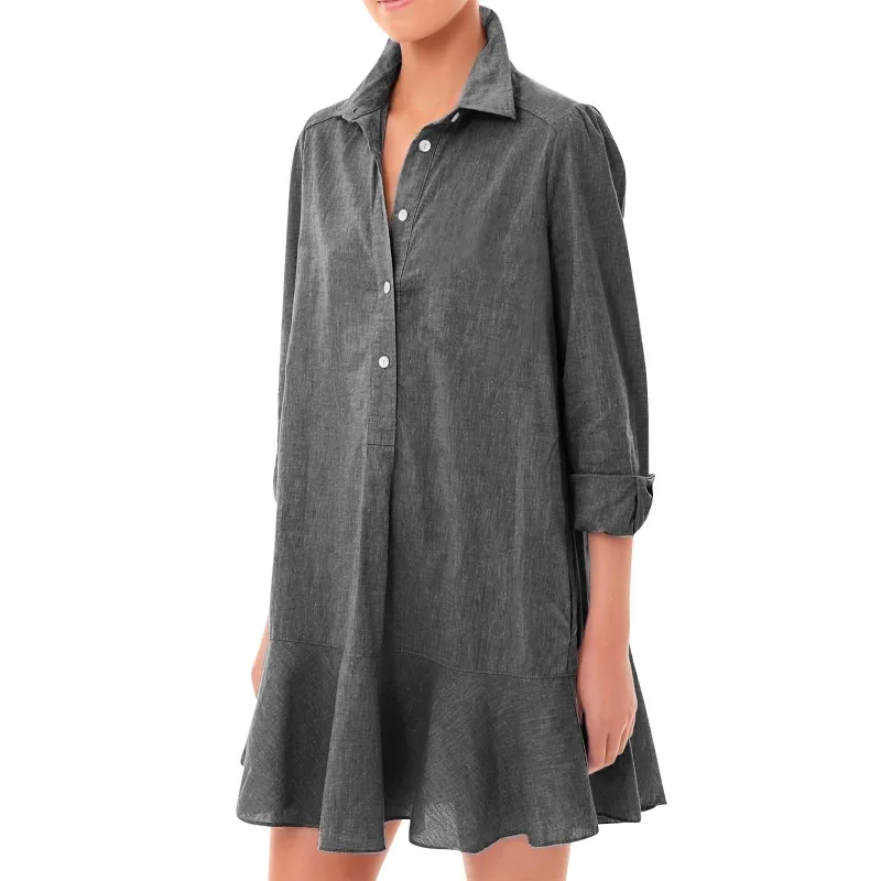 Autumn Fashion Ruffled Dress Commute Elegant Buttons Turn-down Collar Long Sleeve Shirts Dresses Summer Solid Color Casual Dress
Autumn Fashion Ruffled Dress Commute Elegant Buttons Turn-down Collar Long Sleeve Shirts Dresses Summer Solid Color Casual Dress