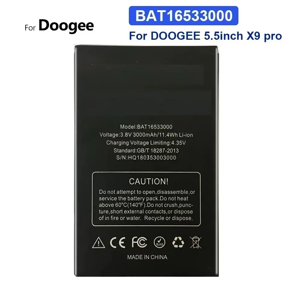 BAT16533000 3000mAh Mobile Phone Battery For Doogee 5.5inch X9 Pro X9pro High Capacity
BAT16533000 3000mAh Mobile Phone Battery For Doogee 5.5inch X9 Pro X9pro High Capacity