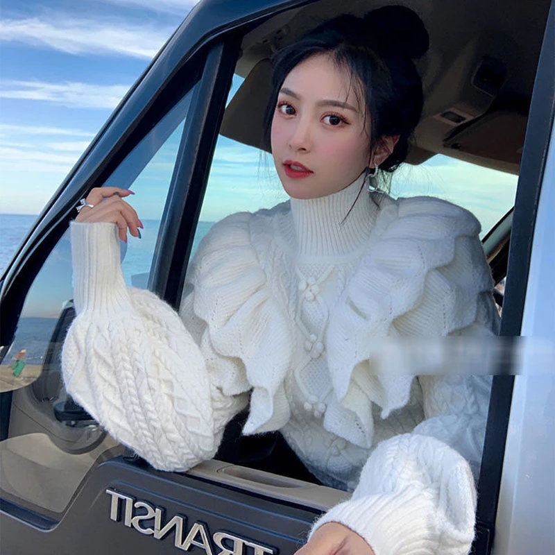 Ruffled Floral White Knitted Sweater Women Fashion Vintage Turtleneck Lantern Sleeve Female Elegant Pullovers Chic Retro Knitwea
Ruffled Floral White Knitted Sweater Women Fashion Vintage Turtleneck Lantern Sleeve Female Elegant Pullovers Chic Retro Knitwea
