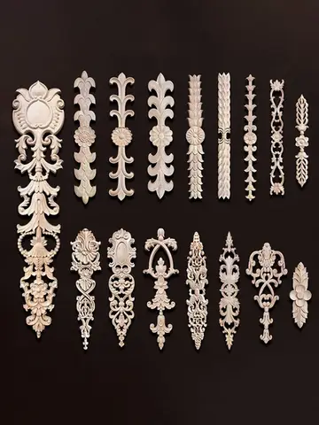 Apliques de muebles de madera, decoración de lujo para sala de estar, decoración del hogar, molduras de Onlays antiguas, madera Floral Natural tallada única