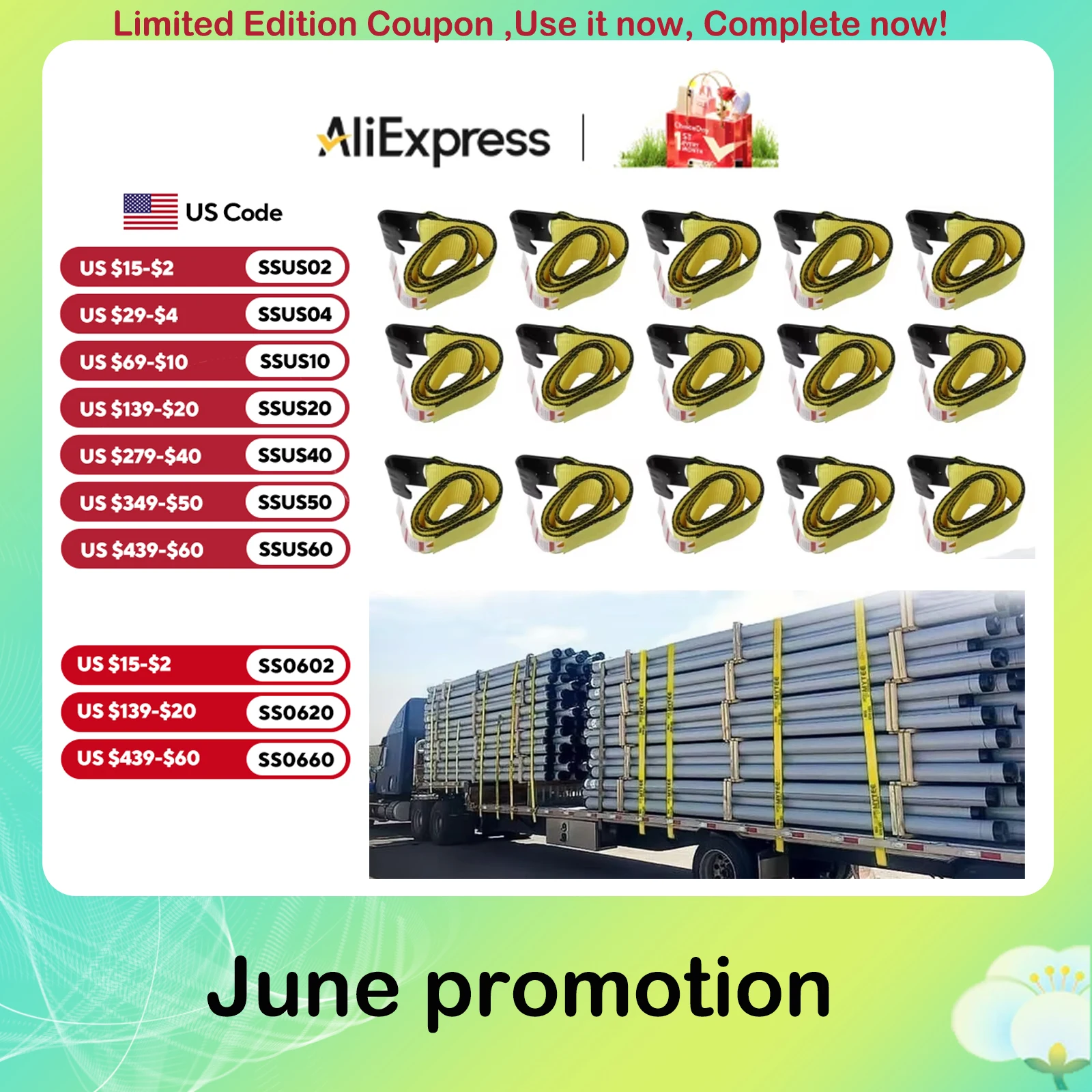 10 Pack 4" x60" Winch Straps w/ Flat Hook Flatbed Truck Trailer Tie Down Strap
10 Pack 4" x60" Winch Straps w/ Flat Hook Flatbed Truck Trailer Tie Down Strap