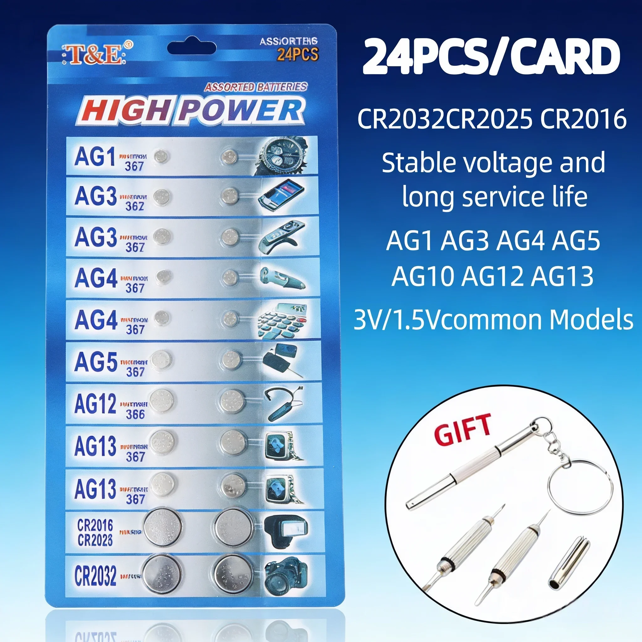 1.55V/3V Button Cell Batteries Combo Kit, CR2032 CR2016 AG10 AG13 LR44 SR44 A76 AG1 AG3 AG4 LR1154 L1142 for Watch Toy Remot
1.55V/3V Button Cell Batteries Combo Kit, CR2032 CR2016 AG10 AG13 LR44 SR44 A76 AG1 AG3 AG4 LR1154 L1142 for Watch Toy Remot