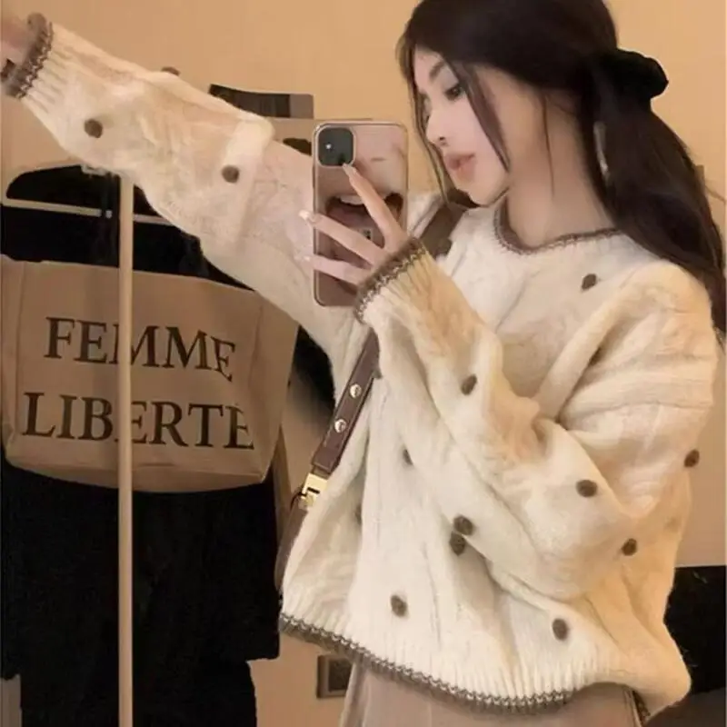 Soft Knitted Polka Dots Sweater Simple Knitted Sweater Spring and Autumn Style Korean Style Commuter Zipper Sweater Student Coat
Soft Knitted Polka Dots Sweater Simple Knitted Sweater Spring and Autumn Style Korean Style Commuter Zipper Sweater Student Coat