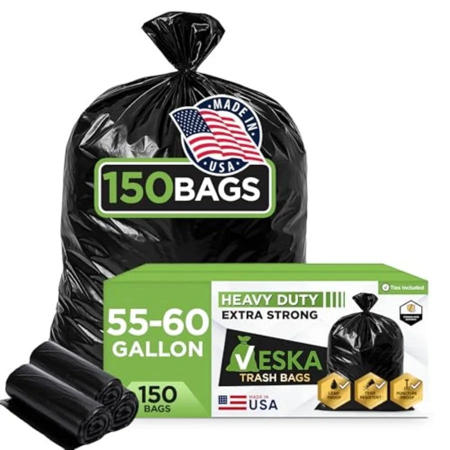 55-60 Gallon Trash Bags Heavy Duty MegaValue Pack 1 Large Black Garbage Bags Outdoor Trash Can Liners for Lawn, Leaf and Househ
55-60 Gallon Trash Bags Heavy Duty MegaValue Pack 1 Large Black Garbage Bags Outdoor Trash Can Liners for Lawn, Leaf and Househ