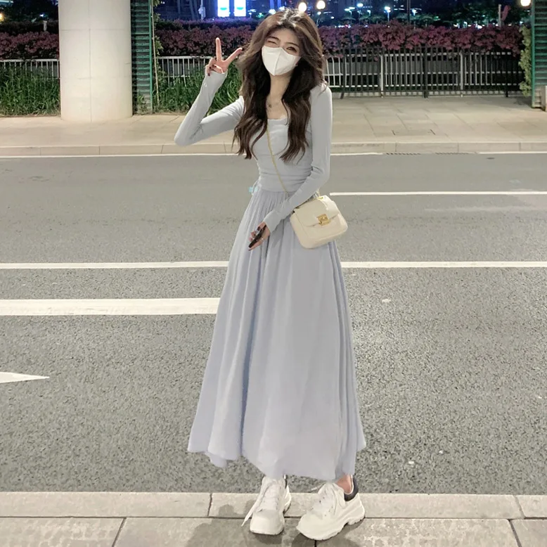 The French Style Gentle Wind Square Collar Long Sleeve Dress Autumn2023 New Style Women's High-end Temperament Tea Skirt Fashion
The French Style Gentle Wind Square Collar Long Sleeve Dress Autumn2023 New Style Women's High-end Temperament Tea Skirt Fashion