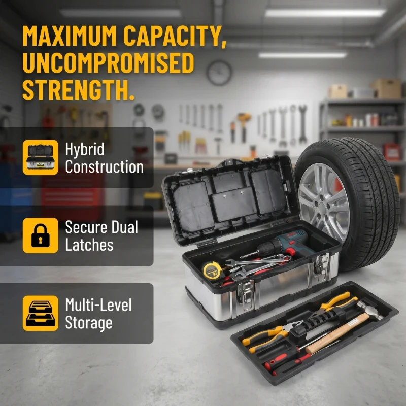 Heavy Duty Portable Storage Box 17 Inch Household Stainless Steel Plastic Tool Case Removable Tray For Auto Electrician Daily Us
Heavy Duty Portable Storage Box 17 Inch Household Stainless Steel Plastic Tool Case Removable Tray For Auto Electrician Daily Us