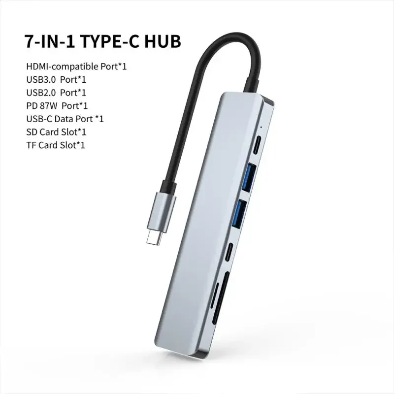 7 In 1 Type C USB 3.0 Hub 4K 30Hz Type C hdtv-compatible USB Splitter Multiport Adapter SD TF Card Slot Reader PD Charging
7 In 1 Type C USB 3.0 Hub 4K 30Hz Type C hdtv-compatible USB Splitter Multiport Adapter SD TF Card Slot Reader PD Charging