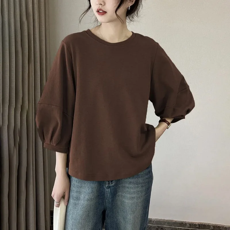 Large size women's clothing spring and summer new solid color versatile casual loose lantern seven-quarter sleeve T-shirt
Large size women's clothing spring and summer new solid color versatile casual loose lantern seven-quarter sleeve T-shirt