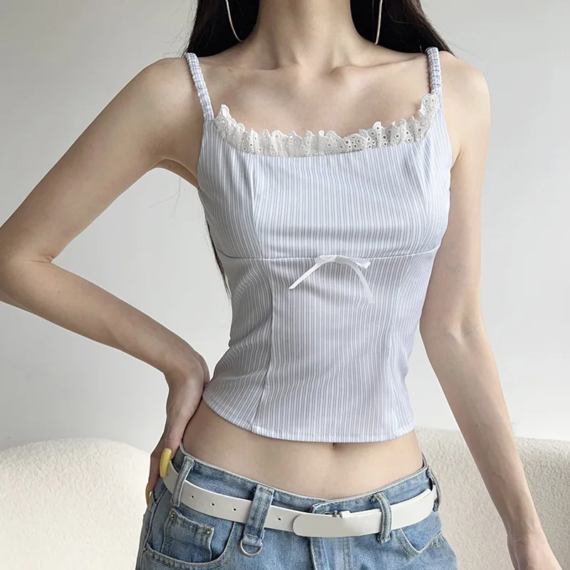 Women's Euro-French Ins Trendy Tank Top Lace Paneled Bowknot Striped Cami Vest Slimming Waist-Cinching Casual Daily Essential
Women's Euro-French Ins Trendy Tank Top Lace Paneled Bowknot Striped Cami Vest Slimming Waist-Cinching Casual Daily Essential