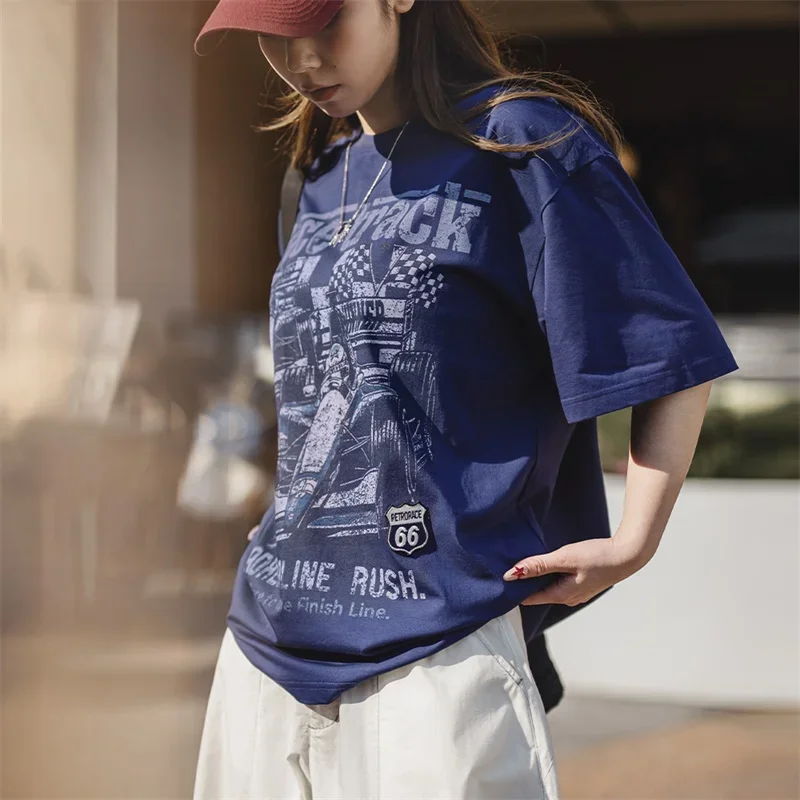 Maden Casual Women's Summer Racing Print Short Sleeve T-Shirt Vintage Knit Loose Fit Round Neck Tee Blue Street Outfits Tops
Maden Casual Women's Summer Racing Print Short Sleeve T-Shirt Vintage Knit Loose Fit Round Neck Tee Blue Street Outfits Tops