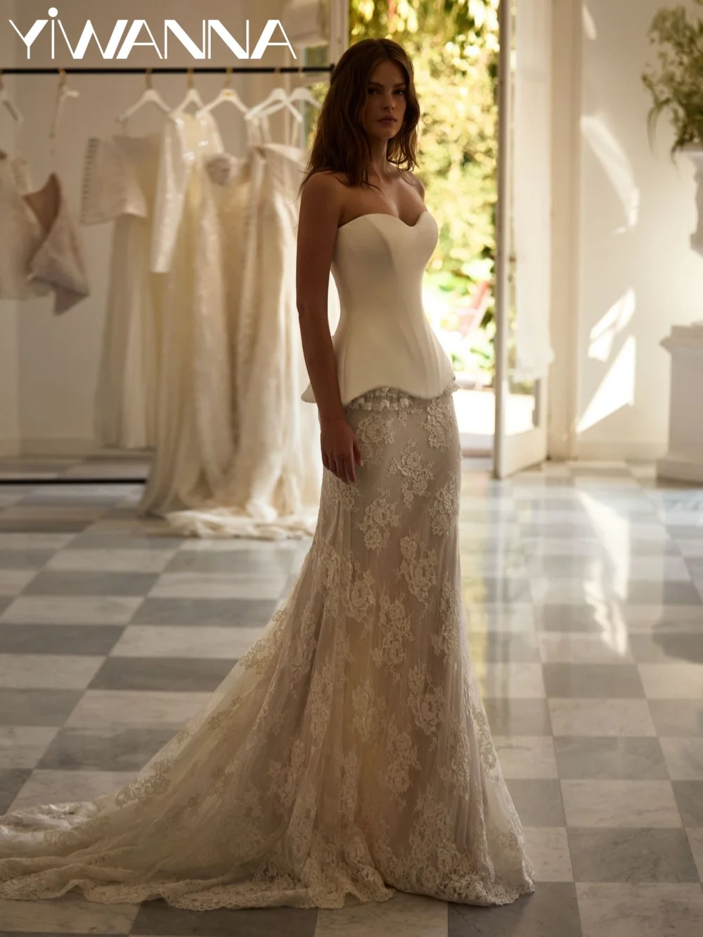 Dreamy Structured Corset Lace Wedding Dress With Bow Strapless Mermaid Bridal Gown Customized Elegant Backless Dresses For Bride
Dreamy Structured Corset Lace Wedding Dress With Bow Strapless Mermaid Bridal Gown Customized Elegant Backless Dresses For Bride