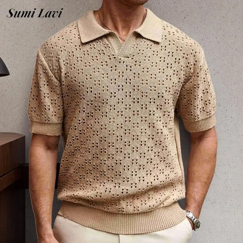 2025 Summer New Casual Mens Mesh Knit Polos Vintage Buttoned Lapel Short Sleeve Polo Shirt For Men Daily Leisure Hollow Out Tops
2025 Summer New Casual Mens Mesh Knit Polos Vintage Buttoned Lapel Short Sleeve Polo Shirt For Men Daily Leisure Hollow Out Tops