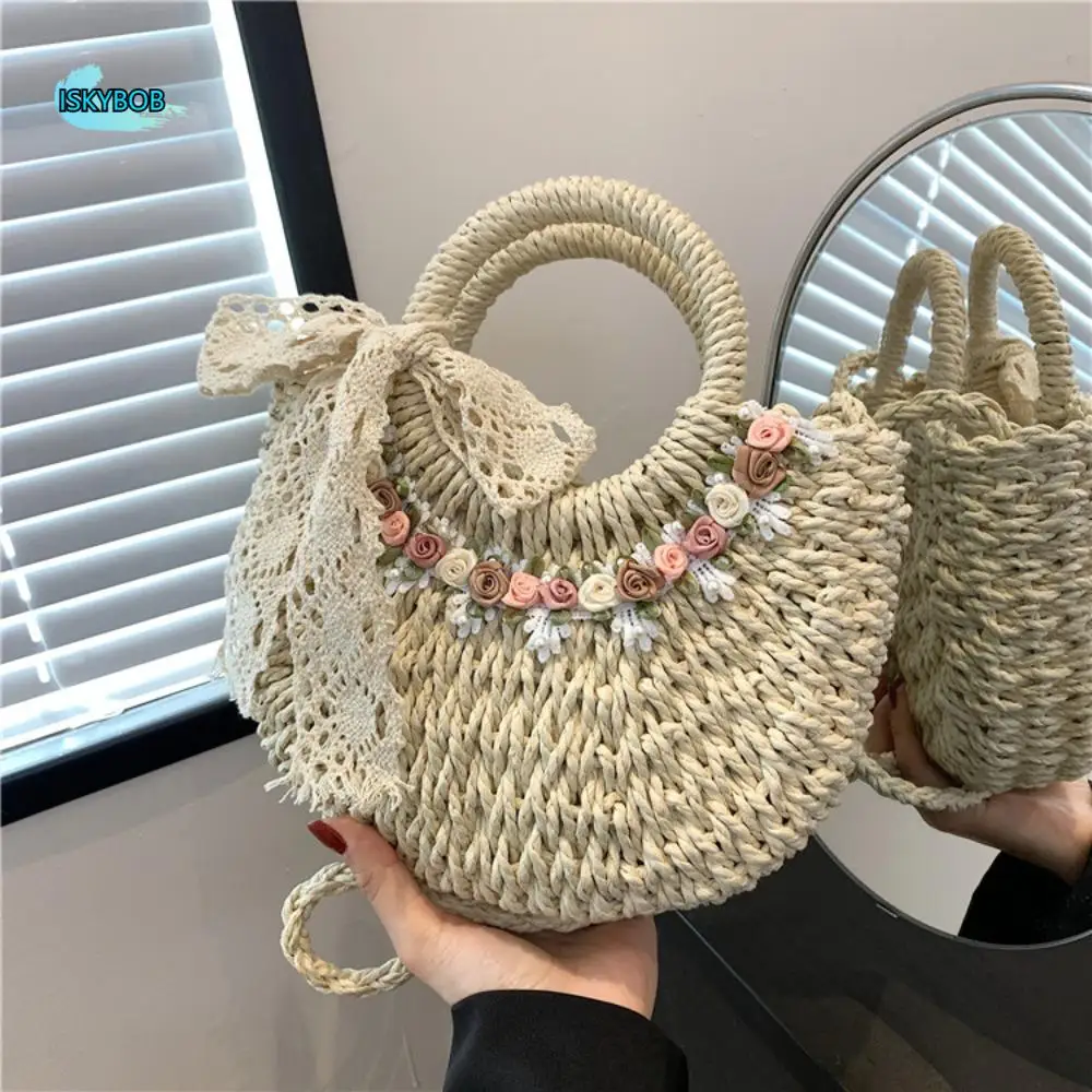 Fashion Sweet Beach Straw Bag Flower Hollow Out Knitted Shoulder Bag Large Capacity Moon Shaped Handbag Summer
Fashion Sweet Beach Straw Bag Flower Hollow Out Knitted Shoulder Bag Large Capacity Moon Shaped Handbag Summer