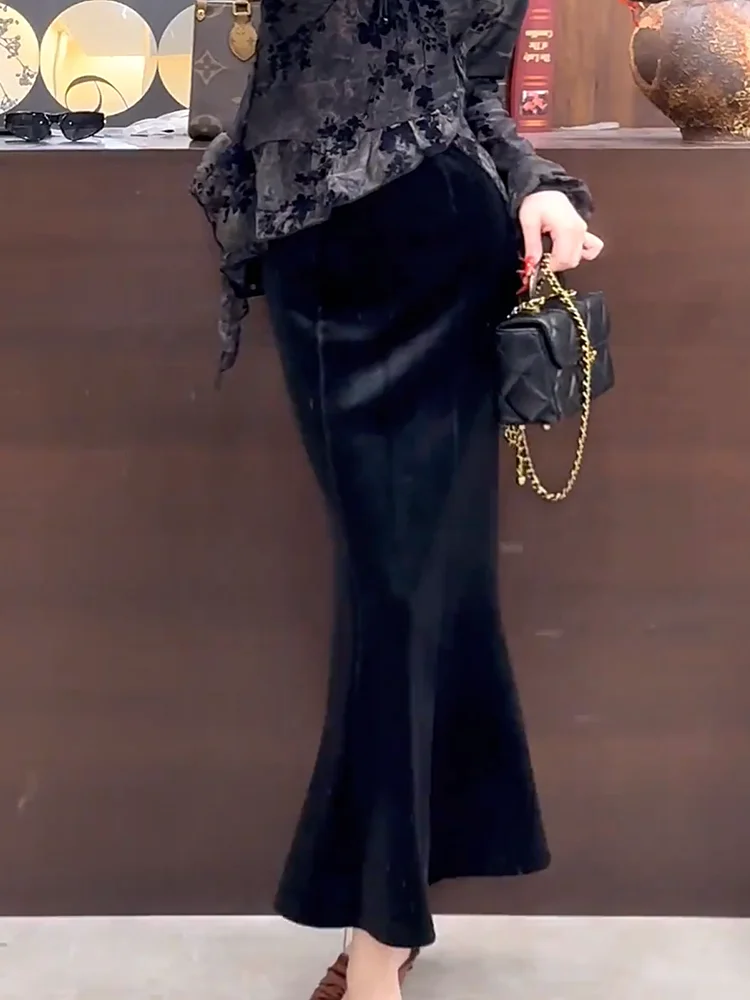 Элегантная вельветовая юбка-русалка для женщин, утепленная, осенне-зимняя, новая, стильная, классная, изысканная, черная, длинная юбка в пол
Элегантная вельветовая юбка-русалка для женщин, утепленная, осенне-зимняя, новая, стильная, классная, изысканная, черная, длинная юбка в пол