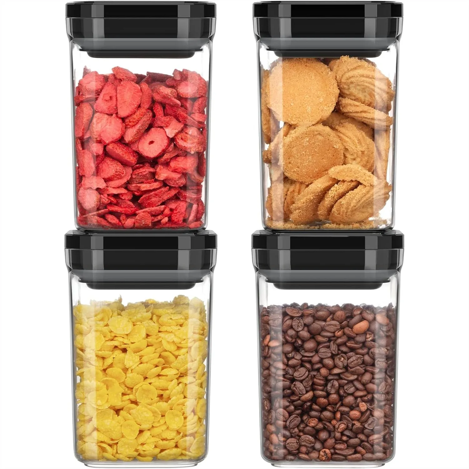 4 Pack Airtight Food Storage Container Set for Kitchen Pantry Organization, 1L/34oz Medium Black with One-Handed Squeeze Lid
4 Pack Airtight Food Storage Container Set for Kitchen Pantry Organization, 1L/34oz Medium Black with One-Handed Squeeze Lid