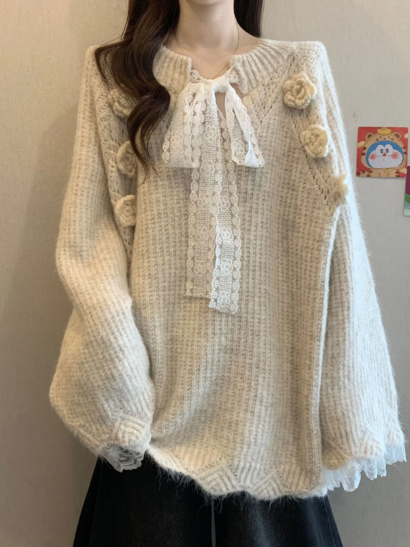 Lace Trim Belted 3D Flower oulder Women's Sweater Long Sve Mid-Length Knitted irt Autumn Winter plus Size Faion
Lace Trim Belted 3D Flower oulder Women's Sweater Long Sve Mid-Length Knitted irt Autumn Winter plus Size Faion