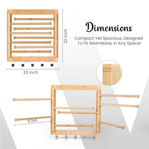 Natural Bamboo Wall-Mounted Laundry Drying Rack 20x22 Inch With 8 Arms And 5 Hooks 80 Lbs Load Capacity
Natural Bamboo Wall-Mounted Laundry Drying Rack 20x22 Inch With 8 Arms And 5 Hooks 80 Lbs Load Capacity