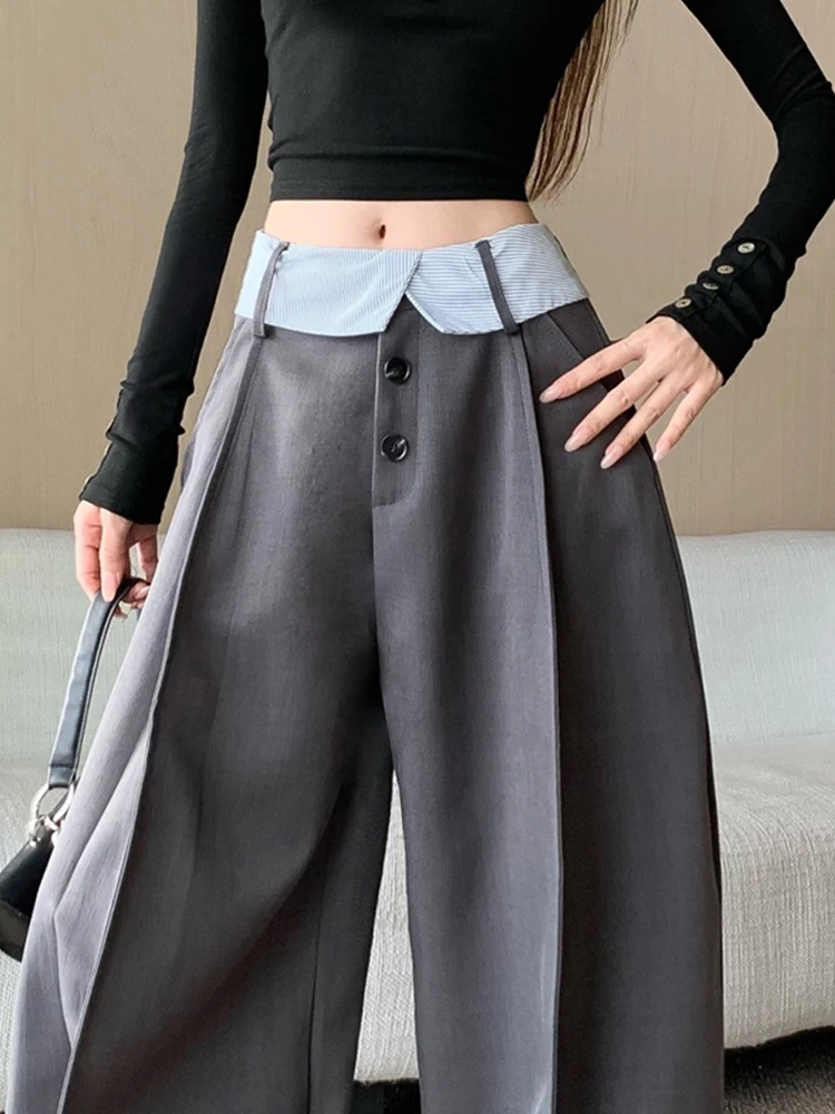 Suit wide leg pants women's autumn and winter striped patchwork high waisted casual fashion versatile straight leg pants
Suit wide leg pants women's autumn and winter striped patchwork high waisted casual fashion versatile straight leg pants