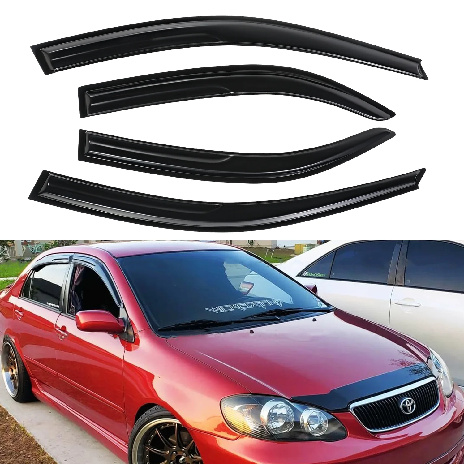For Toyota Camry 4-Door Sedan 2002-2006 Tinted Wind Deflectors External Mount 4pcs Set Rain Guards with Drip Slot
For Toyota Camry 4-Door Sedan 2002-2006 Tinted Wind Deflectors External Mount 4pcs Set Rain Guards with Drip Slot