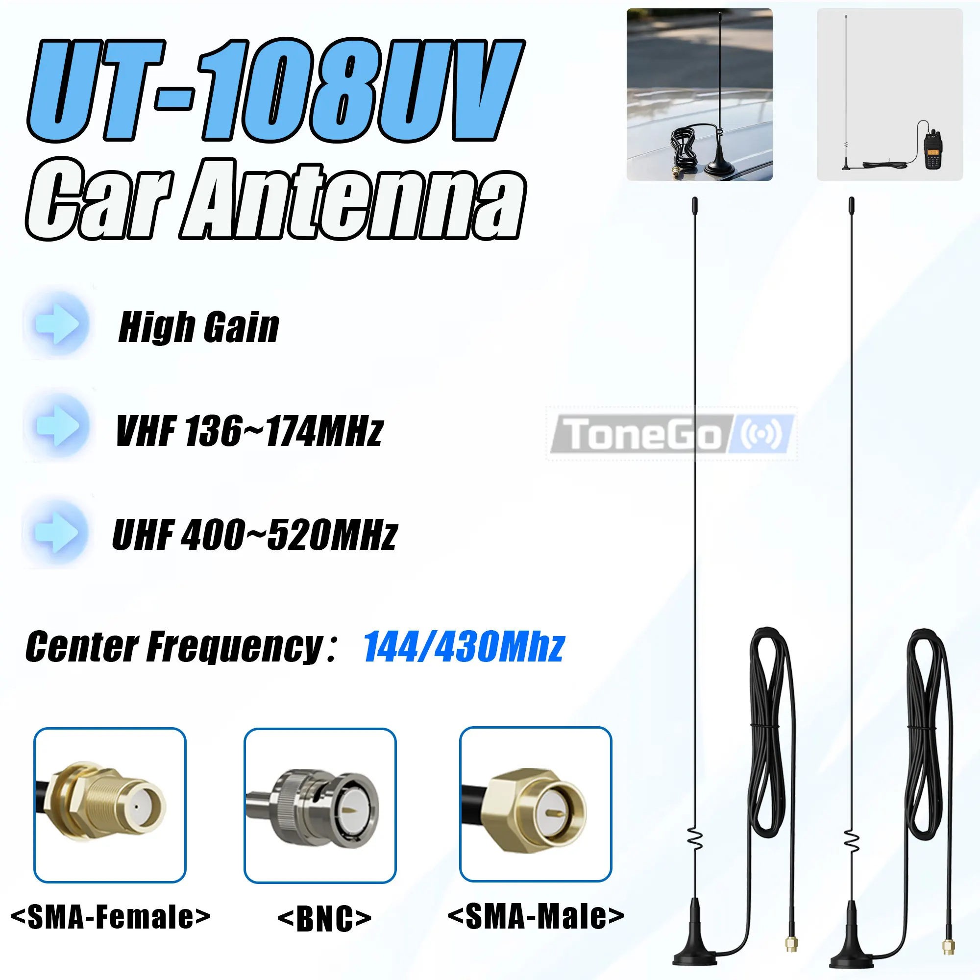 UT-108UV Walkie Talkie Car Antenna Magnetic SMA-F BNC SMA-M UHF VHF High Gain Compatible With Baofeng Quansheng WOUXUN Radios
UT-108UV Walkie Talkie Car Antenna Magnetic SMA-F BNC SMA-M UHF VHF High Gain Compatible With Baofeng Quansheng WOUXUN Radios