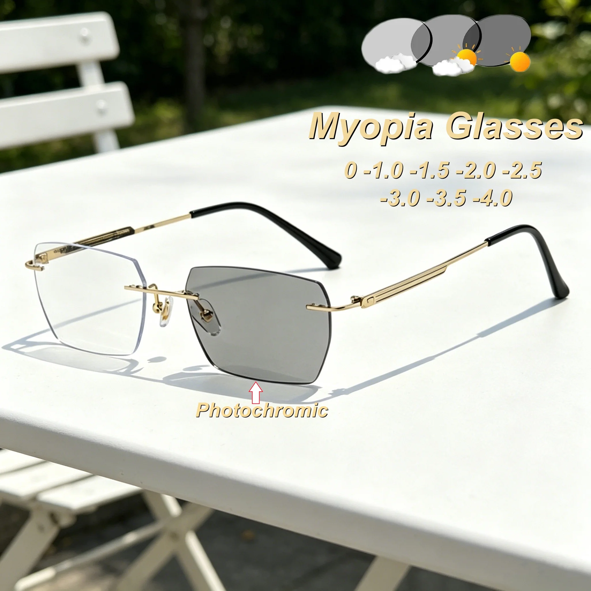 Retro Personalized Metal Frameless Photochromic Men's Myopia Glasses Ultra Light Neutral High Quality Anti Blue Light Glasses
Retro Personalized Metal Frameless Photochromic Men's Myopia Glasses Ultra Light Neutral High Quality Anti Blue Light Glasses
