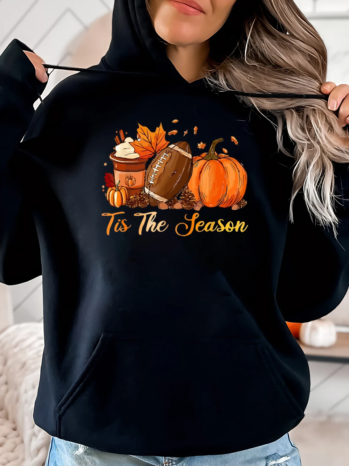 Pumpkin Football and Coffee Print It's the Season Hoodie Fall Autumn Women's Casual Wear Black Plus-Size
Pumpkin Football and Coffee Print It's the Season Hoodie Fall Autumn Women's Casual Wear Black Plus-Size