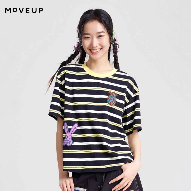 MOVEUP Short Sleeved Round Neck T-shirt 2026 Spring New Pure Round Neck Contrasting Striped Embroidered Top For Women 3ELC10563
MOVEUP Short Sleeved Round Neck T-shirt 2026 Spring New Pure Round Neck Contrasting Striped Embroidered Top For Women 3ELC10563