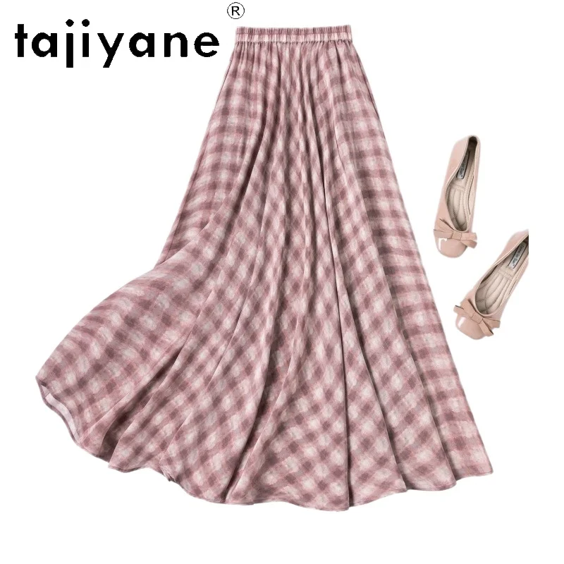 TAJIYANE 100% Mulberry Silk Skirt Woman Elegant Pink Plaid A-line Long Skirts Flowy Casual Spring Skirt Women Clothes 2026 юбка
TAJIYANE 100% Mulberry Silk Skirt Woman Elegant Pink Plaid A-line Long Skirts Flowy Casual Spring Skirt Women Clothes 2026 юбка