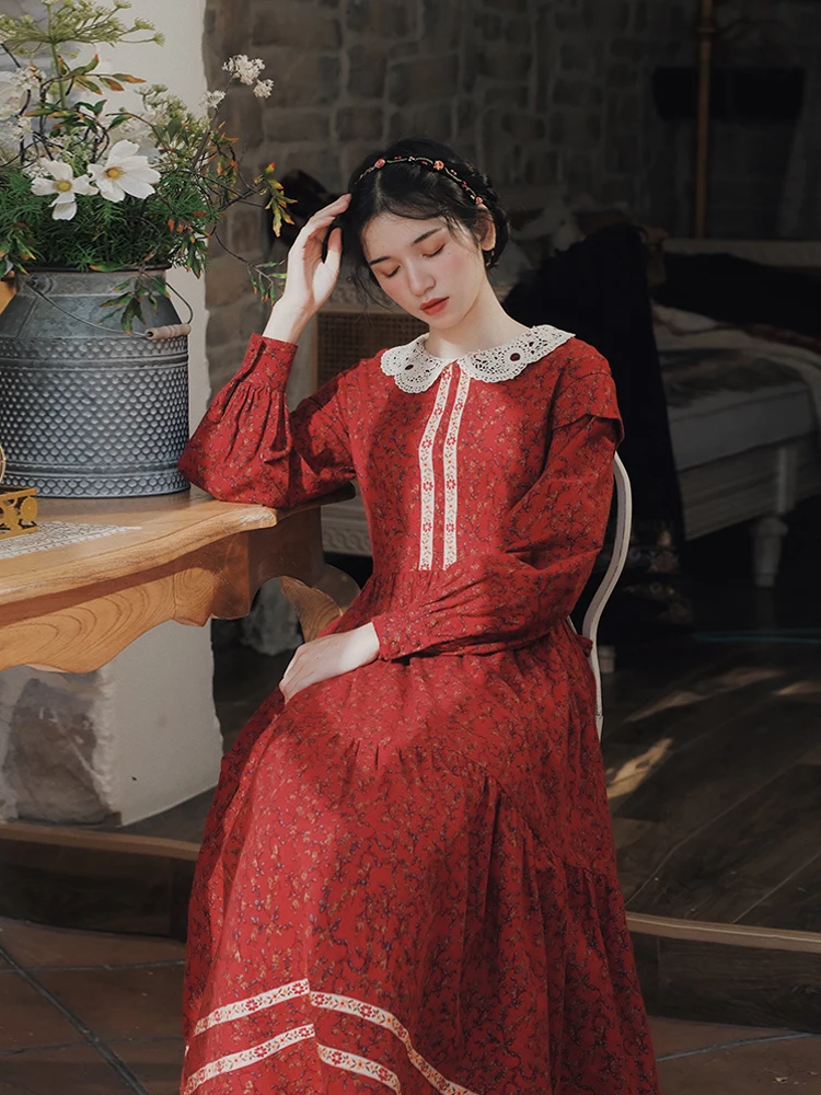 86-94cm Fall Long Dresses For Women Vintage Countryside Style Elegan Slim Lace Collar Long Sleeve 100%Cotton Floral Retro Dress
86-94cm Fall Long Dresses For Women Vintage Countryside Style Elegan Slim Lace Collar Long Sleeve 100%Cotton Floral Retro Dress