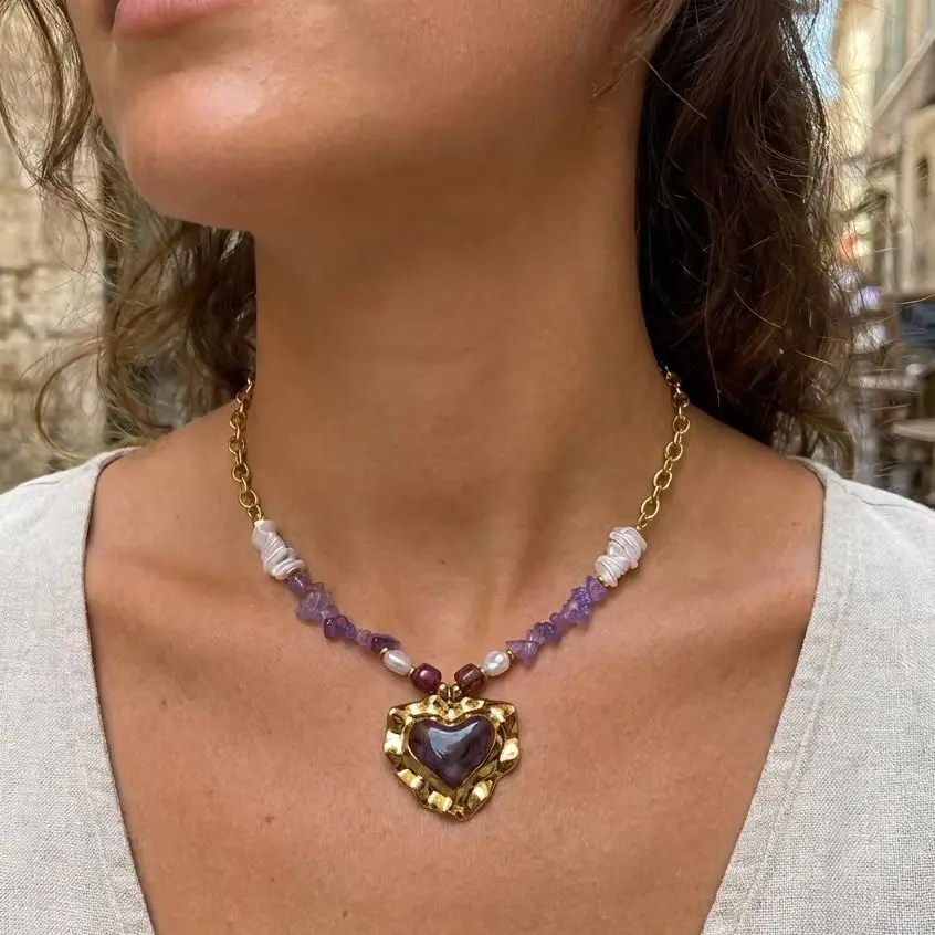 Vintage Irregular Imitation Pearl Stainless Steel Necklace for Women Exaggerated Purple Heart Pendant Chain Party Jewelry Gift
Vintage Irregular Imitation Pearl Stainless Steel Necklace for Women Exaggerated Purple Heart Pendant Chain Party Jewelry Gift