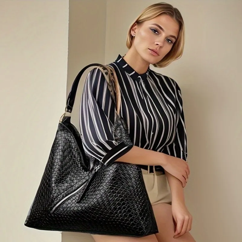 Woven Pattern Tote Bag, Women's Classic Geometric Pattern Shoulder Bag With Multiple Pockets, PU Leather Hobo Purse Perfect For
Woven Pattern Tote Bag, Women's Classic Geometric Pattern Shoulder Bag With Multiple Pockets, PU Leather Hobo Purse Perfect For