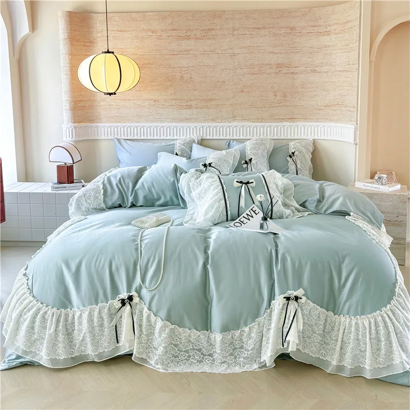 600TC Egyptian Cotton Princess Bedding Set King Queen Double Size Lace Bow Wedding Duvet Cover Set Fitted/Flat Sheet Pillowcases
600TC Egyptian Cotton Princess Bedding Set King Queen Double Size Lace Bow Wedding Duvet Cover Set Fitted/Flat Sheet Pillowcases