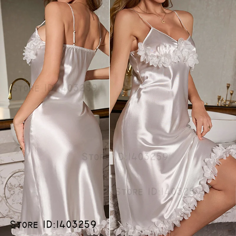 Female Chemise Nightgown Sleepwear Sexy Lace Spaghetti Strap Nightdress Intimate Lingerie Summer New Satin Home Dressing Gown
Female Chemise Nightgown Sleepwear Sexy Lace Spaghetti Strap Nightdress Intimate Lingerie Summer New Satin Home Dressing Gown