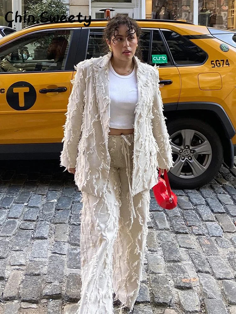 Casual Tassel Blazer Trousers Set Women Solid Loose Lapel Full Sleeve Jacket Lace Up Wide Leg Pant 2025 Summer Lady Chic Set New
Casual Tassel Blazer Trousers Set Women Solid Loose Lapel Full Sleeve Jacket Lace Up Wide Leg Pant 2025 Summer Lady Chic Set New