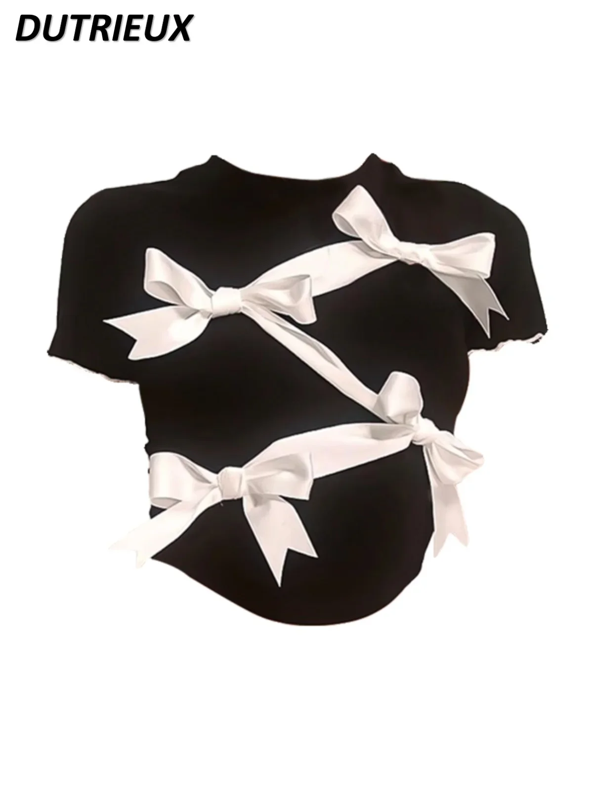 Summer New Black Bow Niche Elastic Slim Fit Slimming Short-Sleeved T-shirt Women's Japanese Lolita Sweet Black T Shirt Y2k Top
Summer New Black Bow Niche Elastic Slim Fit Slimming Short-Sleeved T-shirt Women's Japanese Lolita Sweet Black T Shirt Y2k Top